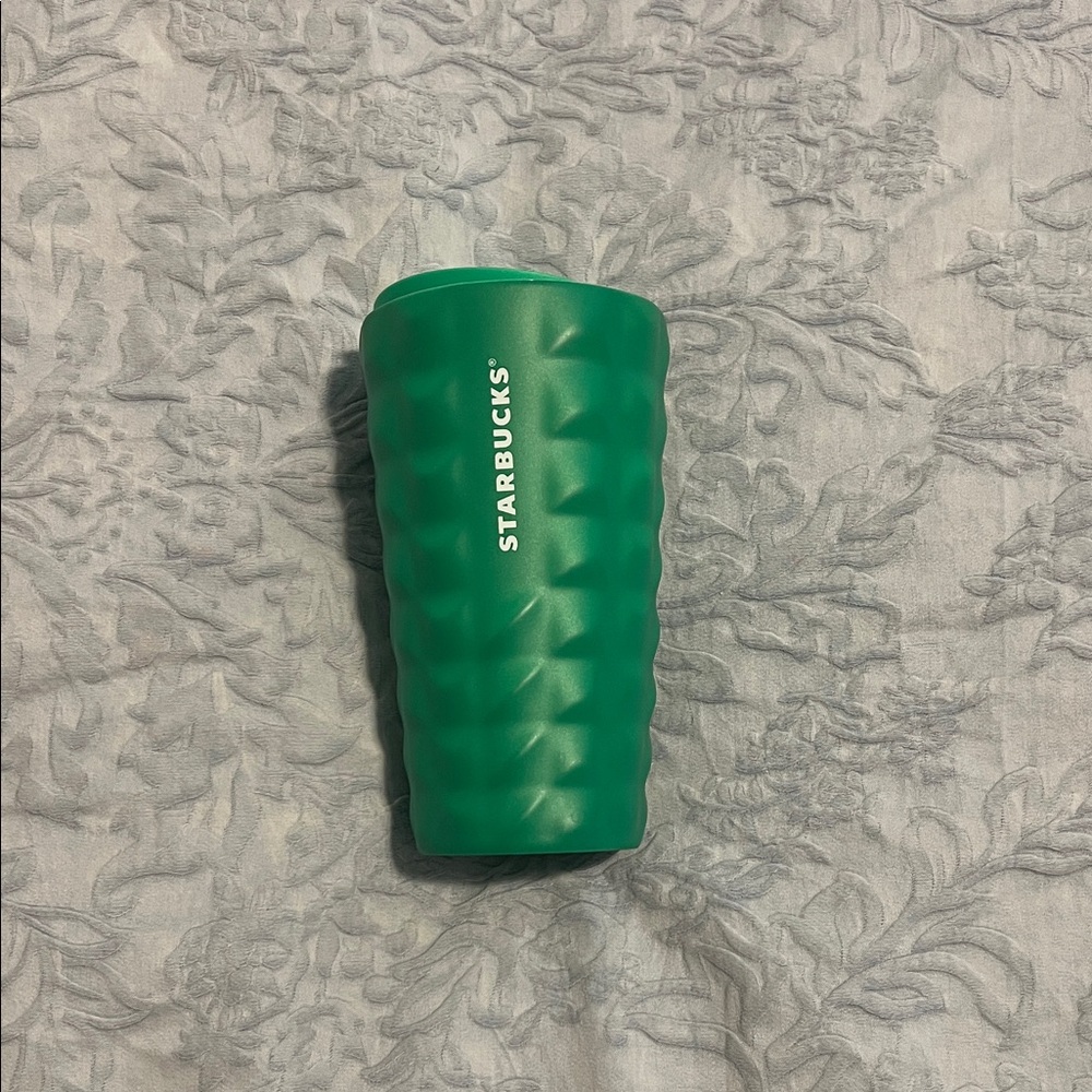 Starbucks Green Geometric Ceramic Travel Mug w/ Lid